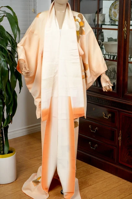 Dear Vanilla Japanese Silk Kimono Women's Robe Gown Authentic Japan Vintage Mint 7