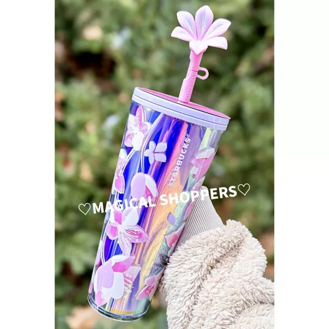 NWT STARBUCKS 2024 Holographic Cherry Blossom Straw Topper Venti
