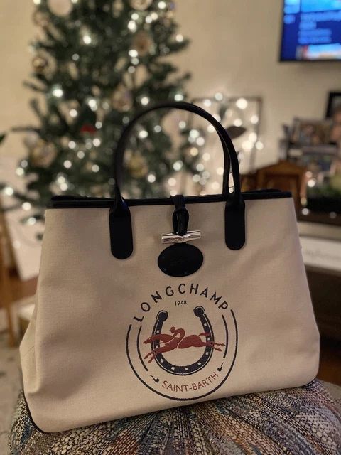 Longchamp Roseau 1948 Tan, Blue and Red Tote Bag St Barth