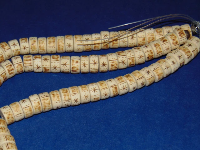 Hand Carved Etched White Wood Bead Strings 16 Inch Lot of 3 NOS 15