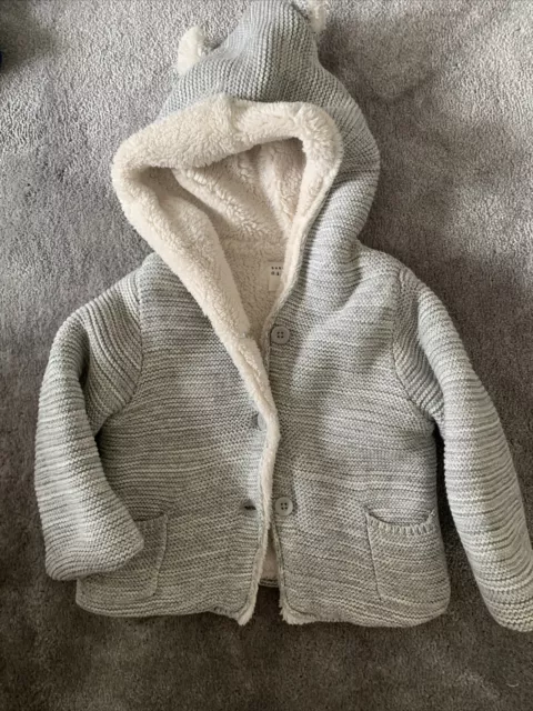 Baby GREY GAP Fleece Lined Hoodie Cardigan Age 6-12 Months