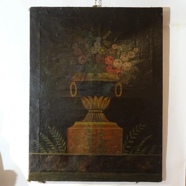 Dipinto antico Vaso con fiori  XVIII secolo