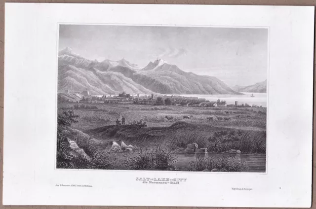 Salt-Lake-City, Utah, USA - Gesamtansicht - Stich, Stahlstich um 1850