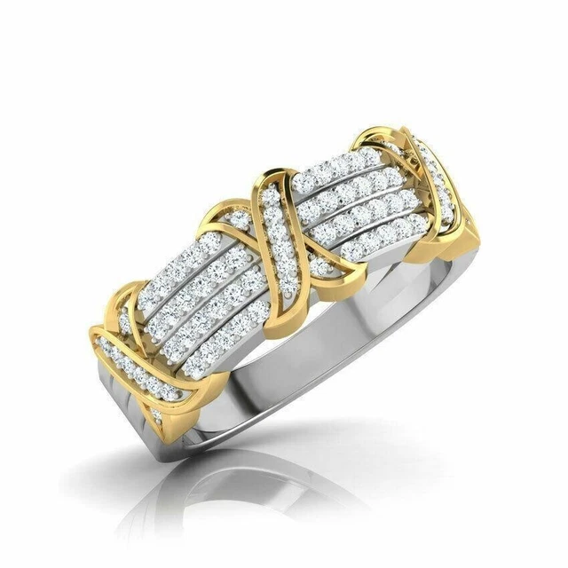 3 CT Round Simulated Diamond Eternity Wedding Ring 14k Two Tone Gold Over Silver