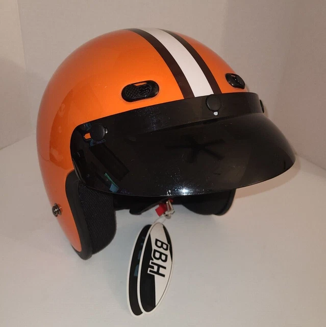 BBH Motorcycle Helmet DOT White, Brown & Orange Cleveland Browns NFL 2011 sz XS