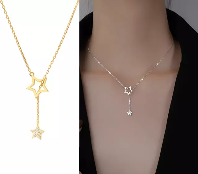 Collana Donna Argento 925 Pendente Oro Regolabile Punto Luce Stelle Catenina Sta