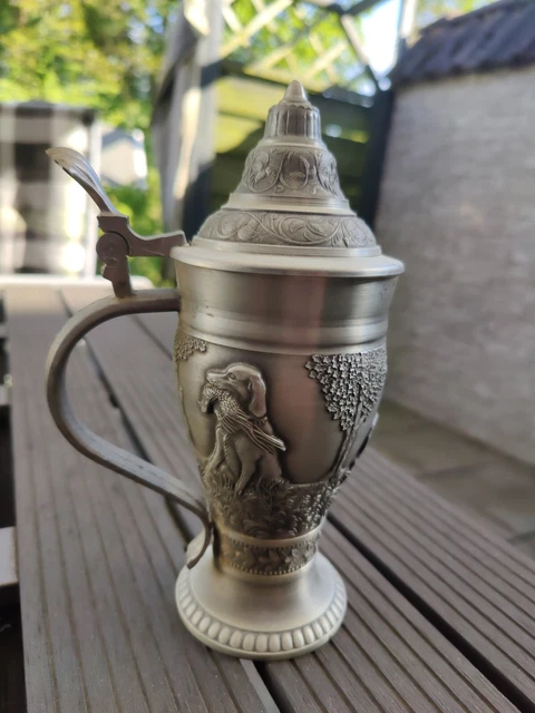 Zinnkrug mit Deckel Jagdmotiv 21 cm
