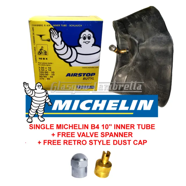 Single MICHELIN B4 AIRSTOP INNER TUBE for Vespa PX Scooters + Spanner + Cap