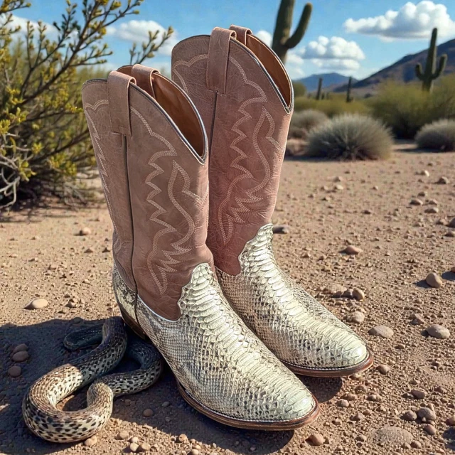 CIRCLE G WESTERN Boots Men Sz 13 Leather Python Natural Brown L5830 £ ...