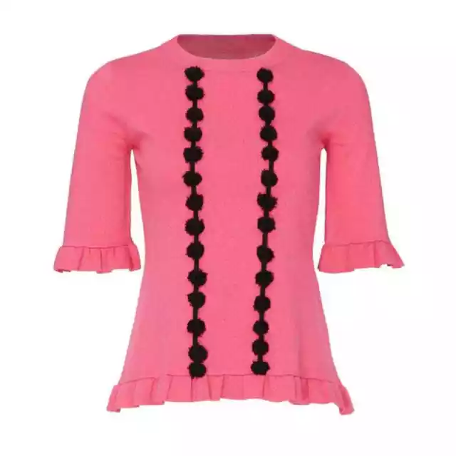 Prabal Gurung Collective Pink peony pom pom sweater top size 6