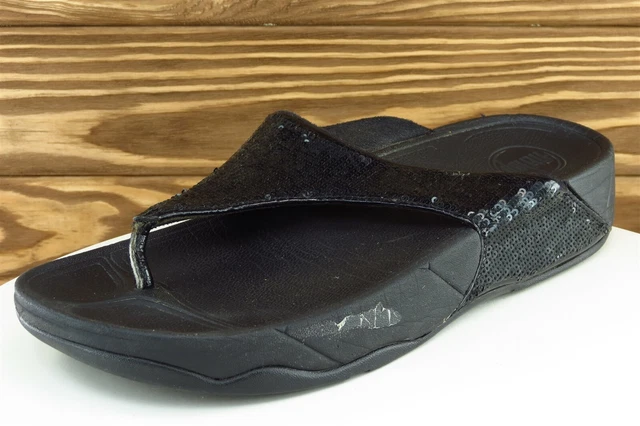 FitFlop Sz 39 M Black Flip Flop Fabric Women Sandals