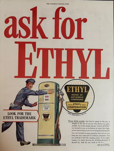Ethyl Corporation Ask For Ethyl Ethyl Gas Pump Vintage Print Ad 1946