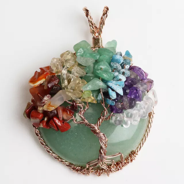 Natural Crystal Quartz Pendant Tree of life Wire Wrapped Chakra Healing Amulet