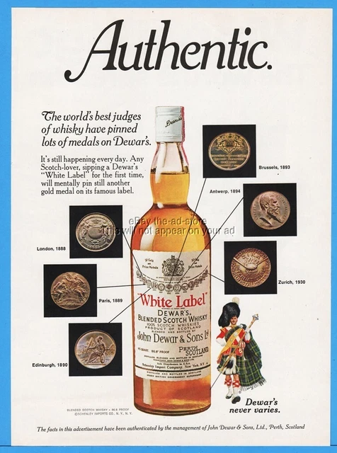 1974 Dewars White Label Whisky AUTHENTIC Medals Won London Paris Bottle Ad