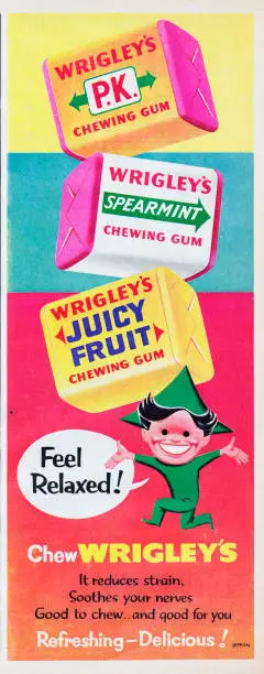 Advertisement Wrigleys Pk Spearmint And Juicy Fruit Chewing Gum 1950s era Photo