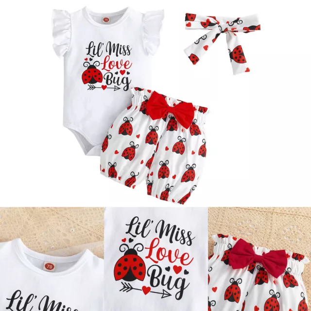 3PCS Newborn Kids Baby Girl Outfits Clothes Romper Bodysuit+Shorts Bloomers Set