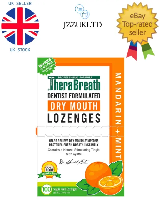 TheraBreath Dry Mouth ZINC Lozenges, Mandarin Mint, 100 Lozenges - USA IMPORT