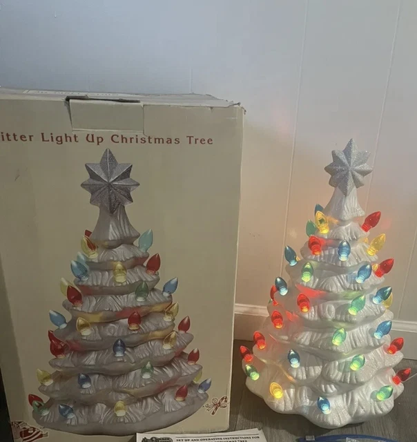 VINTAGE CRACKER BARREL Nostalgic Ceramic Clitter Light Up Christmas