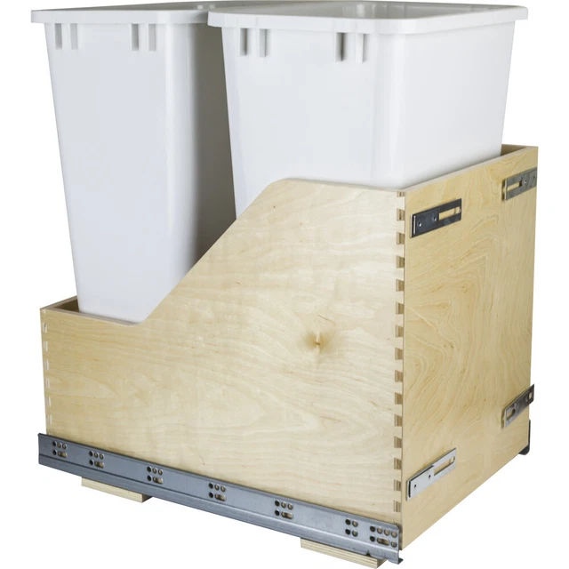 Hardware Resources CDM-WBMD50 Bottom Mount Double Bin Trash Can - White