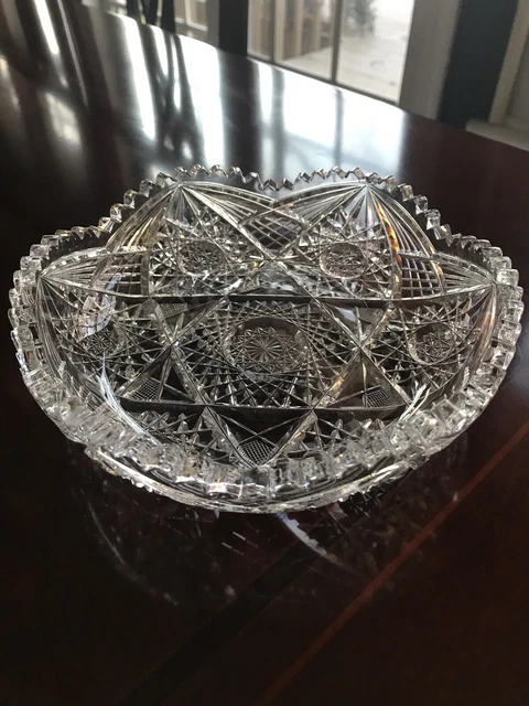 Vintage American Brilliant Cut Glass Shallow Bowl Hobstars Arches & Many Cuts