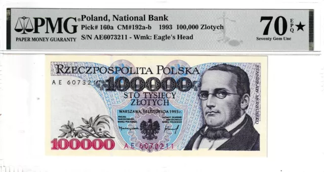 Poland 100000 zlotych Stanislaw Moniuszko P#160a 1993 VERY  RARE!! PMG 70