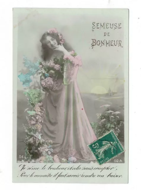 Semeuse De Bonheur / Carte Postale Ancienne Timbree