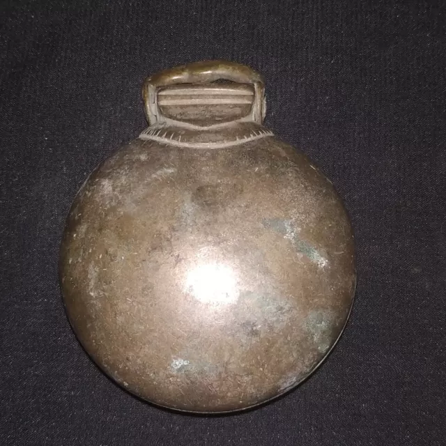 Antique Indian Bronze Flat Round Shape Container Betel Lime Box Bell Metal Rare
