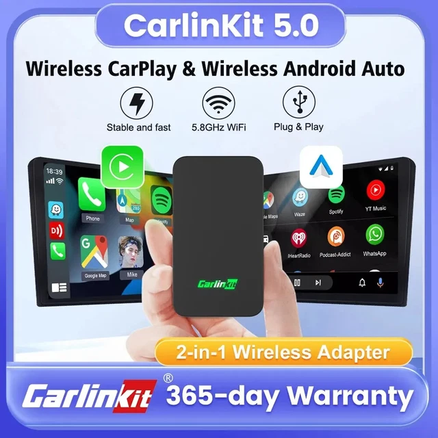 2024 UPGRADE CARLINKIT 5.0 Wireless Carplay Android Auto Adapter ...