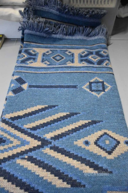 Alfombra Azul Negro Beis Griego Hecho a Mano 240x150 CM