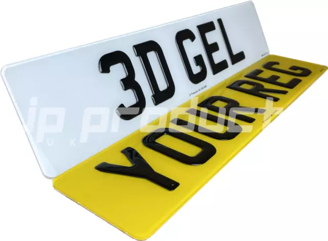 Pair 3D Gel Raised Domed, 4D Gloss Black Reg Number Plates Car MOT Road Legal