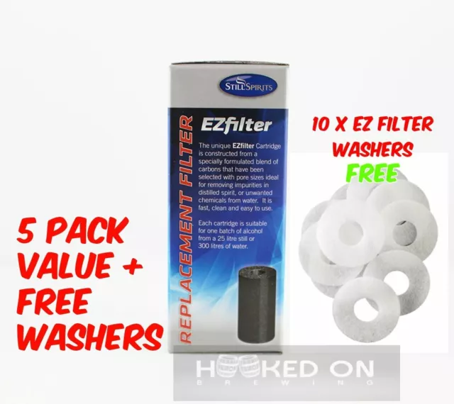 Still Spirits EZ Filter Carbon Cartridge - 5 PACK - plus FREE washers