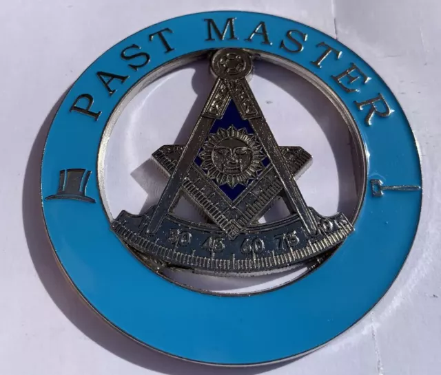 Past Master Masonic Auto Emblem FreeMasonry Car Lodge Mason Turquoise Blue