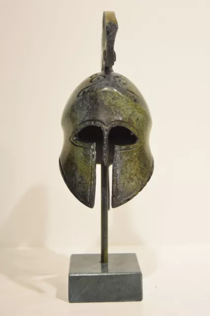 Ancient Greek Spartan Corinthian Helmet - Classic Period - Marble Base - Bronze