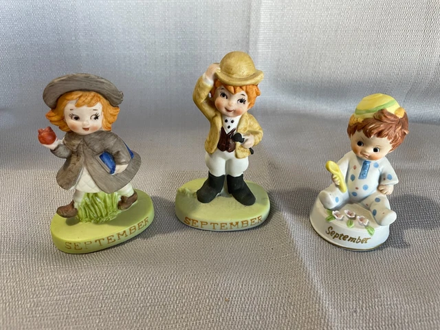 Lot of Three September Childlike Birthday and Back to School Figurines