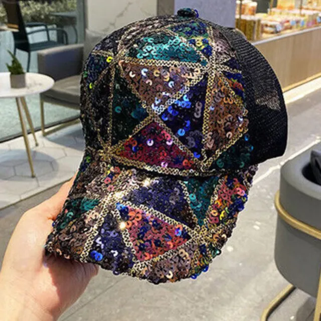 Sequins Sparkly Glitter Bling Baseball Breathable Mesh Cap Casual Sun Hat
