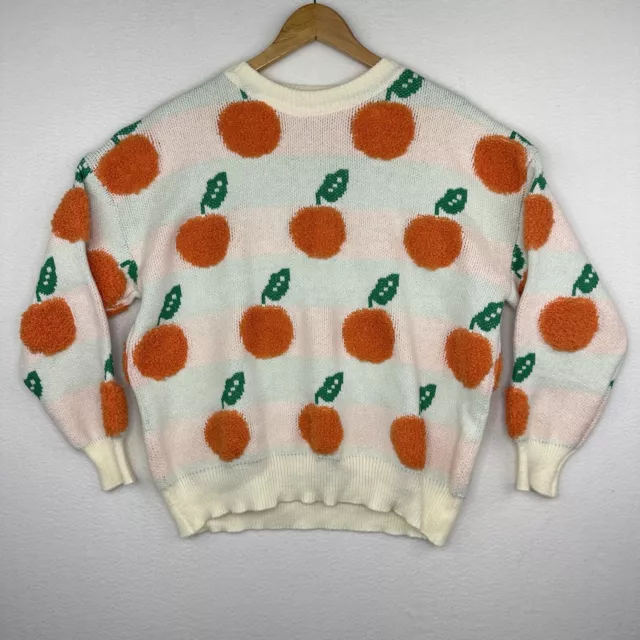 Women’s Knit Pullover Orange Fruits Jacquard Sweater Crew Neck Slim Fit M/L ?