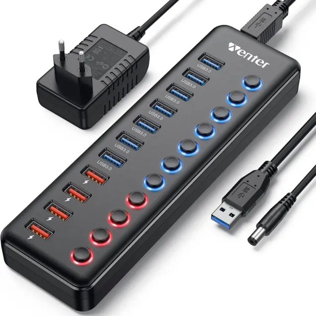 Xystec USB Hub Schalter: USB-3.0-Hub mit 4 Ports, einzeln schaltbar, bis 5  Gbit/s (USB3 Verteiler)
