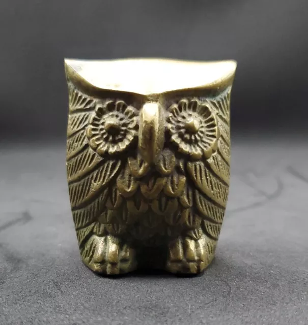 Vintage Mid-Century Brass Owl Figurine 2.5" - Leonard Silver?