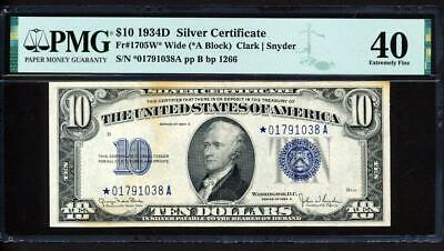 Fr.1705W* 1934D $10 SILVER CERTIFICATE ***STAR*** PMG 40 EXTREMELY FINE RARE
