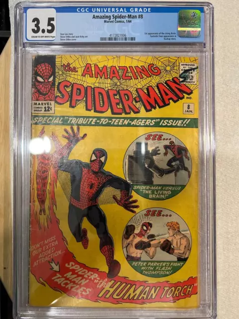 Amazing Spider-Man #8 Cgc 3.5 1St Living Brain Human Torch Jack Kirby