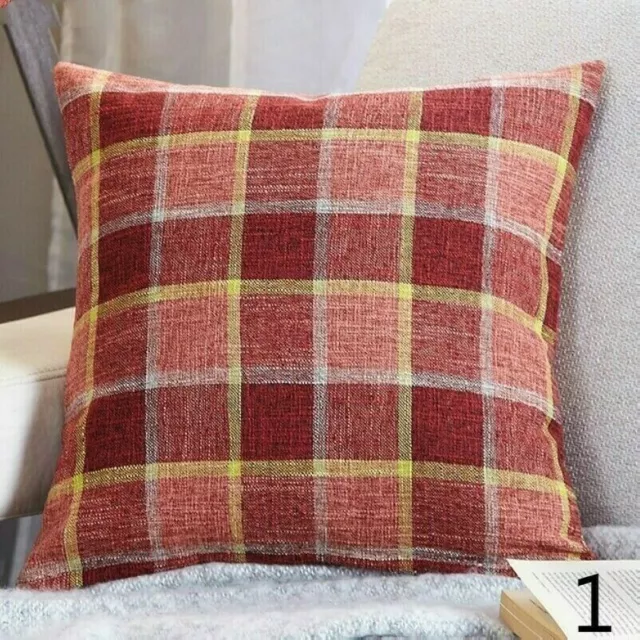 2X Carreaux Taie D'Oreiller Housse Coussin Lin Coton Plaid Fermeture Rétro NR9