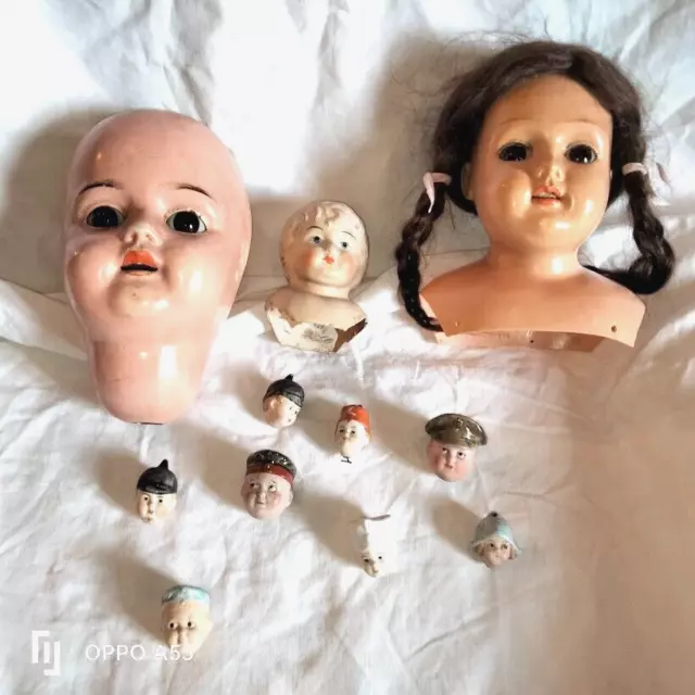 lot 11 tetes de poupées anciennes  caractere  antique  dolls  heads 11 heads