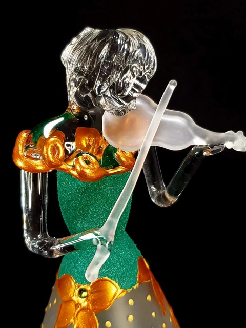 Hungarian Hand Blown Glass Woman Violin Figurine Hand Painted Bell Shape 6.5"