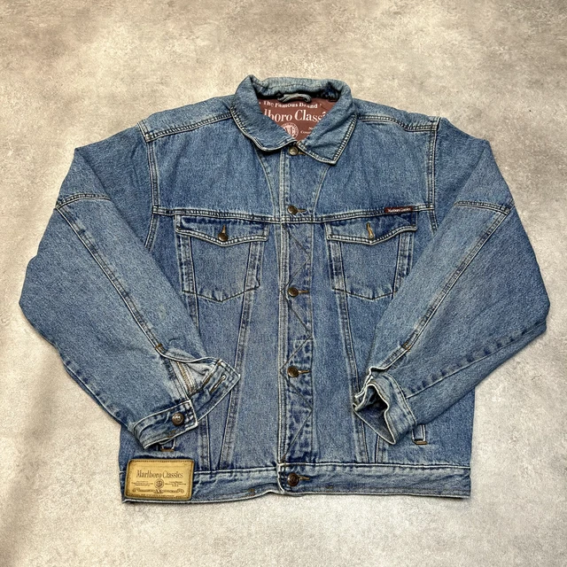 MARLBORO CLASSICS DENIM Jacket Mens Large Vintage Jean Bomber Coat Blue 55.00 PicClick UK