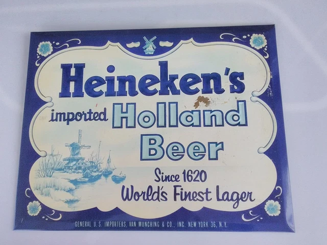 Vintage Bar Top Heineken Metal Cardboard Stand Up Sign 14" X 11" Man Cave