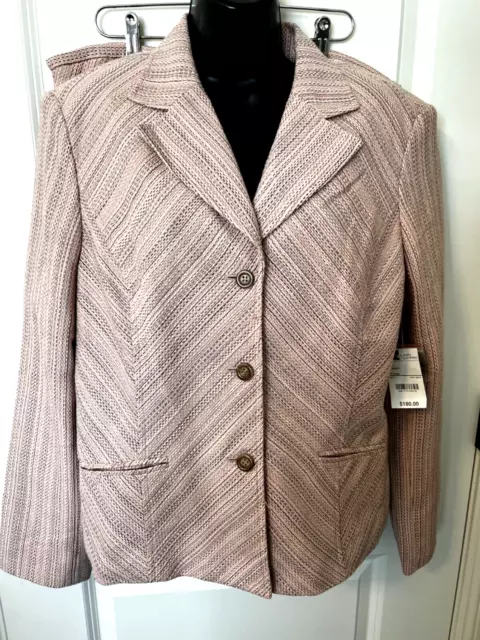 NWT WORTHINGTON 2pc WOMEN SUIT 14 JACKET & SKIRT SET PINK CORAL TAN TWEED Cotton