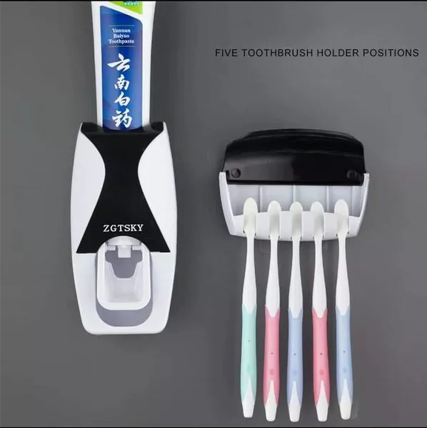 Distributeur de Dentifrice + Porte Brosse à Dents et Tête de Brosse à Dents Neuf