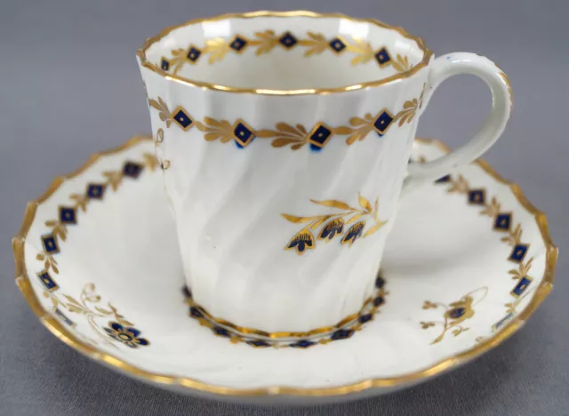 Set of 4 Flight Worcester Cobalt & Gold Floral & Diamond Coffee Cups & Saucers