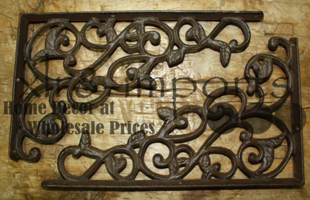 2 Cast Iron Antique Style LEAVES & VINE Brackets, Garden Braces Shelf Bracket