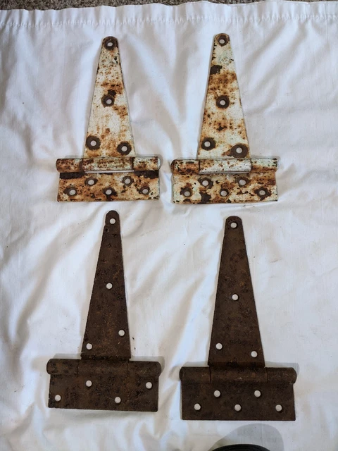 FOUR (4) ANTIQUE Vintage 10" HEAVY-DUTY STEEL STRAP HINGES Barn Door Gate Shed 